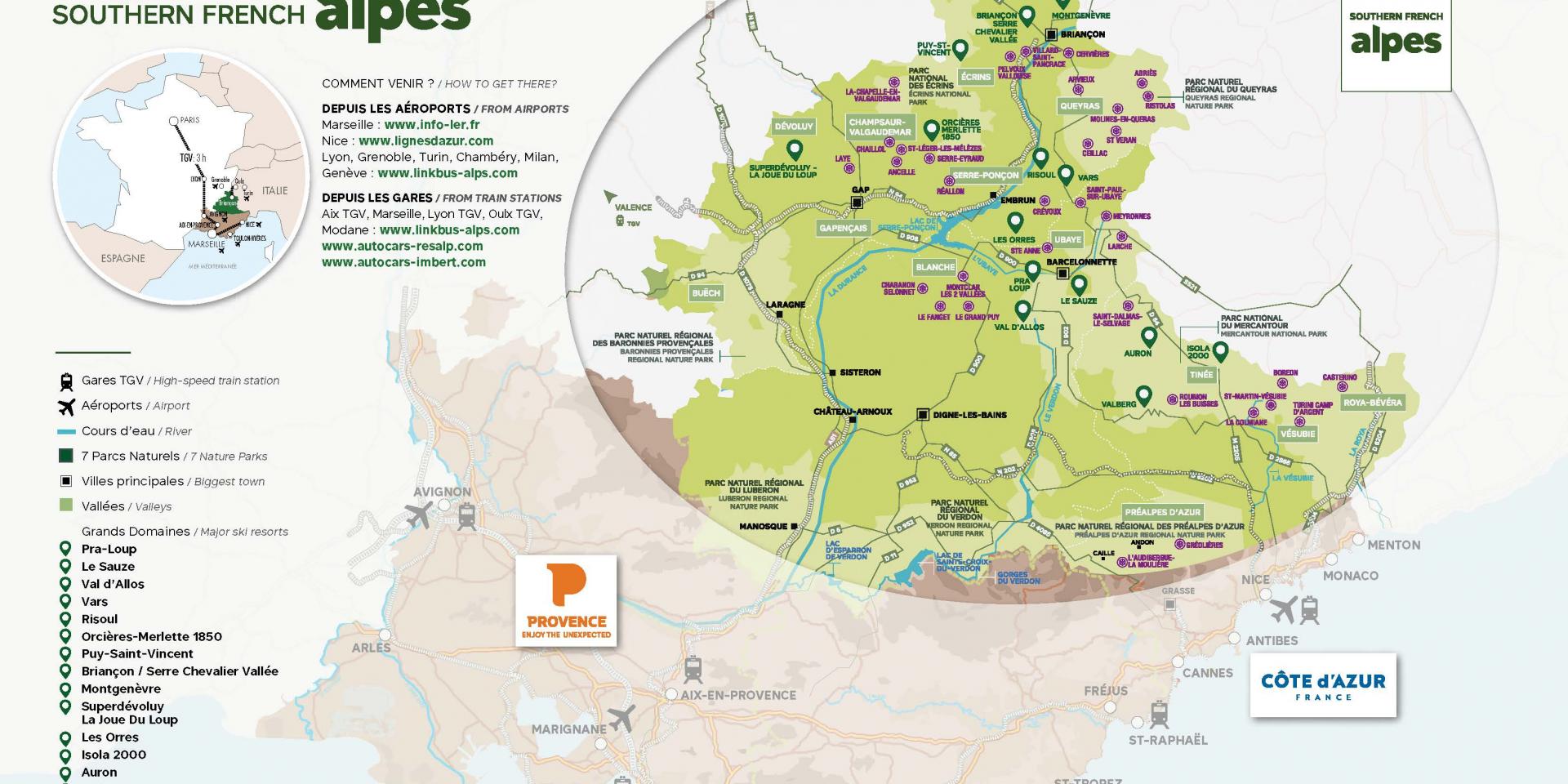 carte touristique Alpes du Sud